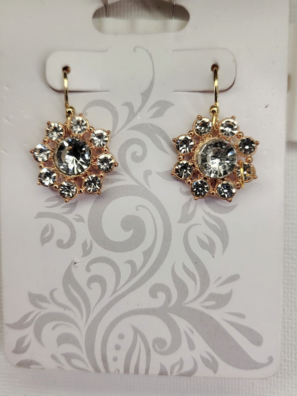 Gold Tone Clear Crystal Solitaire Drop Earrings